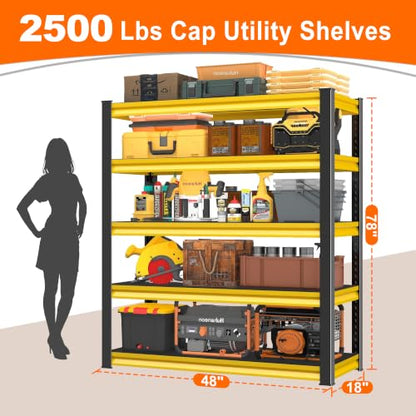Metal Storage Garage Shelving - 48" W x 18" D x 78" H Black&Yellow - size: 5T-YL-48"Wx18"D