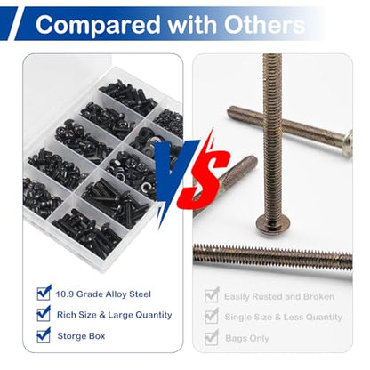 390 Pieces M4 Button Head Socket Cap Screws Nuts Washers Set Black - size: M4 x 5-20mm Kit