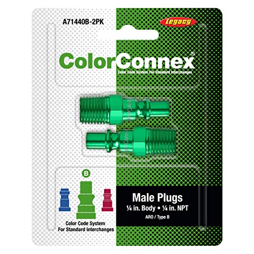 ColorConnex Plug (2-Pack), ARO Type B, 1/4" MNPT, Green - A71440B-2PK - size: 1/4" MNPT - 2 Piece, style: Plug 2 Pack