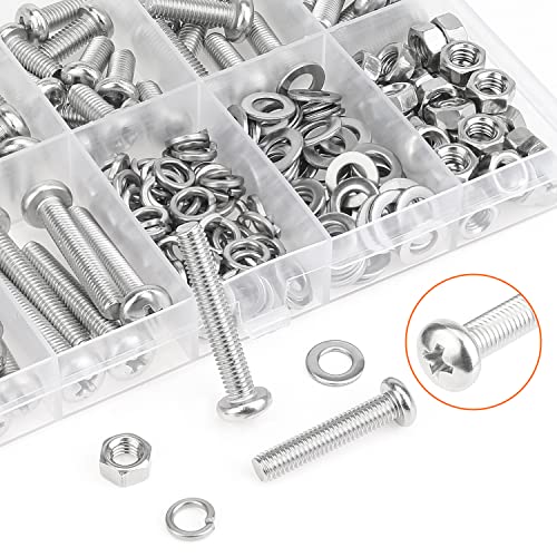 HELIFOUNER 210 Pieces M5 x 6mm /8mm /12mm /16mm /20mm /25mm /30mm, Phillips Pan Head Machine Screws, Metric Screws Bolts Washers Nuts Kit, 304 Stainless Steel - size: M5, style: Phillips Pan Head Machine Screws