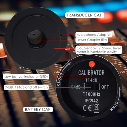 Sound Level Calibrator Decibel Meter Sound Level Reader Sonometro Decibel Meter Calibrator 94db & 114db Output Levels For 1 Inch And 1/2 Inch Mic