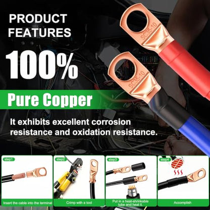 Twidec/25PCS AWG 2 Copper Wire Lugs Battery Cable Ends SC35-10,Ring Terminals Connectors,Copper Ring Terminals,Battery Terminals Connectors Kits with Heat Shrink - color: 25PCS