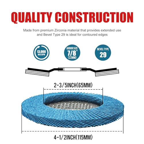 EZARC Zirconia Flap Discs 40 Grit, 4-1/2 x 7/8-Inch, Type 29, 50-Pack - size: 40 GRIT (50 pcs), style: Standard Version