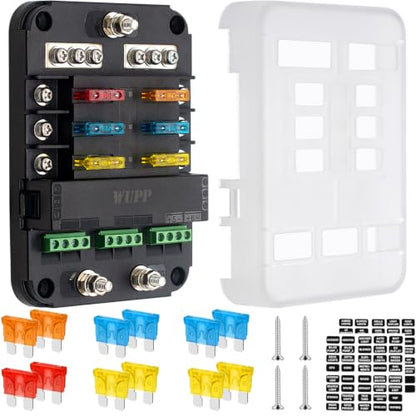 WUPP 12V Fuse Block with Relay, 6 Way Fuse Box with Acc Control, Universal Fuse Block and Relay Kit for Cars Trucks Marine Boat - size: 6 Way with Relay