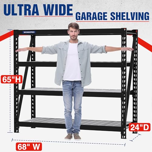 WORKPRO Heavy Duty Metal Garage Shelving, 68"W x 24"D x 65"H, 7200 LBS Load - color: Black, size: 68"W x 24"D x 65"H