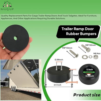 4 Pack 2.5" Heavy Duty Rubber Bumpers for Trailer Ramp Doors & Truck Cargo - Shock Absorbing Door Stops with Bolts/Nuts Kit, Universal Fit Enclosed/Utility Trailers, Generators, Air Compressors