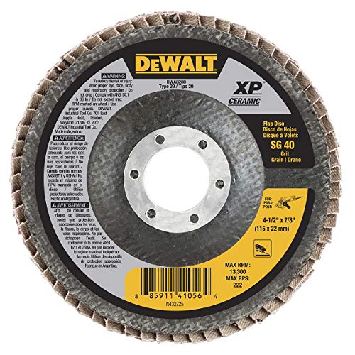 DEWALT DWA8280 40G T29 Xp Ceramic Flap Disc, 4-1/2" X 7/8" - style: 40G 7/8-Inch Hub