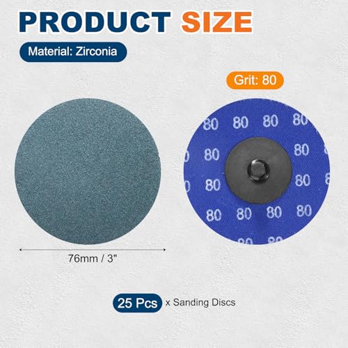25 Pcs Zirconia Quick Change Sanding Discs 3", 80 Grit - size: 80 Grit