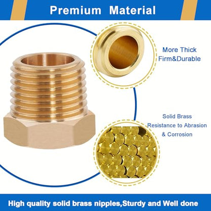 4PCS 3/4" NPT Male to 3/8" NPT Female Brass Reducer Hex Bushing, Solid Brass Pipe Fitting Adapter for Reducing Connections in Plumbing, Air Compressor, Fuel, Pneumatic Systems (3/4" MPT x 3/8" FPT) - size: 3/4" npt male to 3/8" npt female