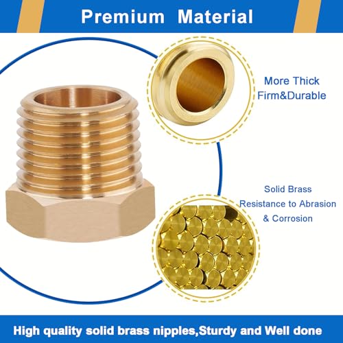 4PCS 3/4" NPT Male to 1/2" NPT Female Brass Reducer Hex Bushing, Solid Brass Pipe Fitting Adapter for Reducing Connections in Plumbing, Air Compressor, Fuel, Pneumatic Systems (3/4" MPT x 1/2" FPT) - size: 3/4" npt male to 1/2" npt female