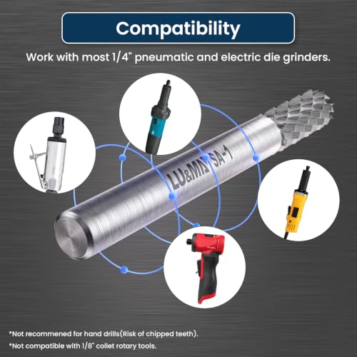 SA-1 Solid Carbide Burr Rotary File Cylindrical Shape Double Cut for Die Grinder,widely Used for metalwork, Tool Making, Engineering, Wood Carving by LU&MN - size: SA-1