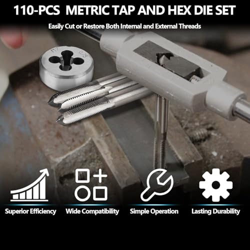 110PCS Metric Tap and Die Set, Metric Size M2-M18 Rethreading Kit