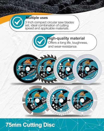 3 Inch Compact Circular Saw Blade Set, Multi-Material Cut for Tile, Granite, Glass Cutting, 10mm Arbor - 5 Pack - size: Set 9