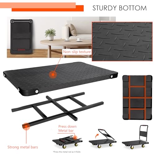 Platform Truck, Foldable Flatbed Cart Heavy Duty Push Cart Dolly