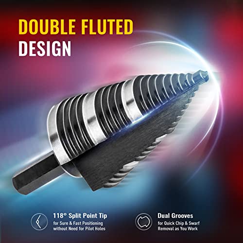 ZELCAN M2 Step Drill Bit, 1PC, 3/16 to 1-3/8 Inches