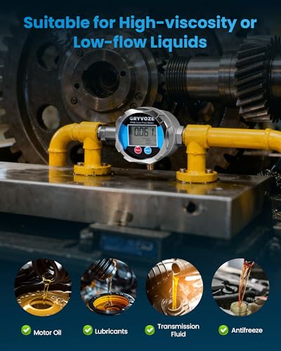 3/4 Inch NPT Gear Flow Meter, 0.08–7.93 GPM Digital Oil Low Flowmeter, ±0.5% Accuracy, for Low-Flow High-Viscosity Liquids, Compatible with Motor Oil, Lubricants, Antifreeze & Hydraulic Fluids - style: 3/4 inch