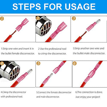 100PCS Heat Shrink Bullet Connectors AWG22-18, Marine Butt Terminal - size: Pink - 100Pcs - AWG 22-18
