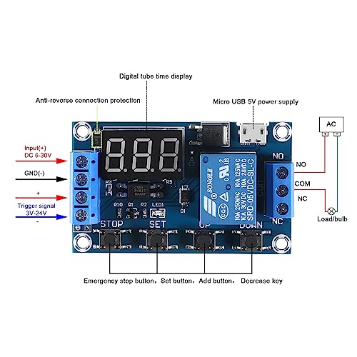 4pcs DC 6-30V Timer Relay Programmable Delay Relay Module Trigger Cycle Delay Timer Switch Turn On/Off Relay Module with LED Display / 5V Micro USB