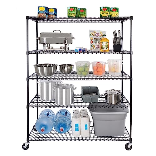 UltraDurable 5-Tier NSF Steel Wire Shelving, 60"W x 24"D x 76"H, Black - color: Black, size: 5-Tier Shelving, 60" W x 24" D