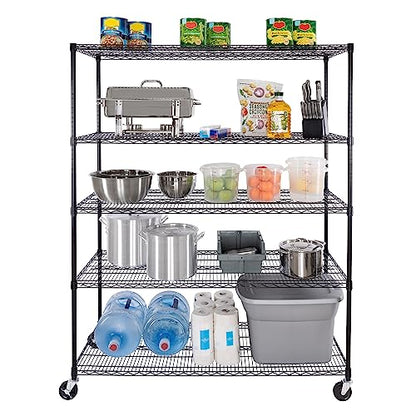 UltraDurable 5-Tier NSF Steel Wire Shelving, 60"W x 24"D x 76"H, Black - color: Black, size: 5-Tier Shelving, 60" W x 24" D