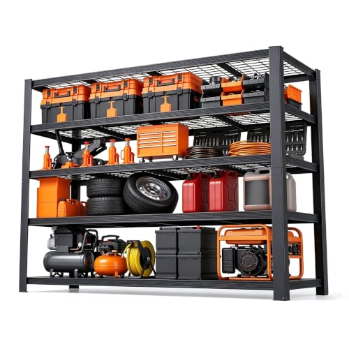 62" W Storage Shelves Unit,5 Tier Heavy Duty Metal garage Shelving Unit - size: 72"H × 62"W × 24"D