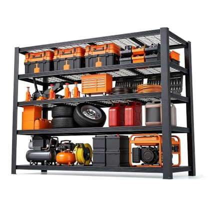 62" W Storage Shelves Unit,5 Tier Heavy Duty Metal garage Shelving Unit - size: 72"H × 62"W × 24"D