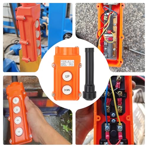 2Pcs COB61-Up-Down Crane Push Button Switch, Orange Crane Pendant Control Station Push Button Switch with Rubber Cable Barrel - size: Up-Down