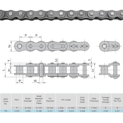 YOXUFA #35 Chain for Mini Bike Coleman CT100U CC100X Baja Doodle Bug DB30 Motovox MBX10 MBX11 Mega Moto MM-B80 105cc Predator 79cc 97cc 100cc Engine Powersports Parts with Chain Breaker - 140 Links - size: 140 Links + chain breaker