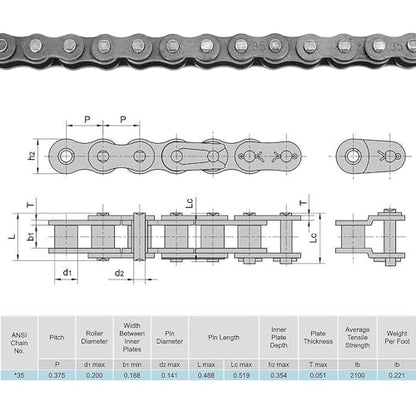 YOXUFA #35 Chain for Mini Bike Coleman CT100U CC100X Baja Doodle Bug DB30 Motovox MBX10 MBX11 Mega Moto MM-B80 105cc Predator 79cc 97cc 100cc Engine Powersports Parts with Chain Breaker - 140 Links - size: 140 Links + chain breaker