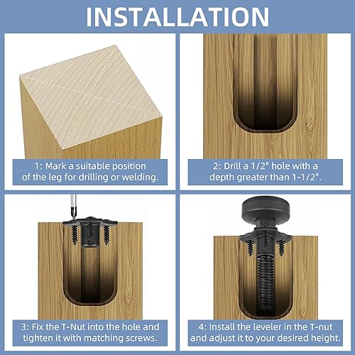 3/8''-16 Thread Adjustable Leveling Feet Furniture Levelers, Heavy Duty Leg Levelers Furniture Legs for Table/Cabinet/Chair/Sofa/Workbench-Large Base Supports 1980LBs, 6 Pack - color: 6 Pack