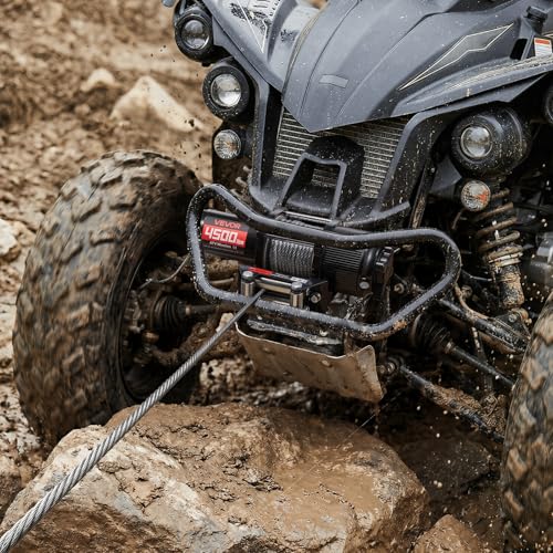VEVOR 4500 lbs Electric Winch, 12V DC ATV/UTV Winch with Φ0.24 in x 39.4 ft Steel Wire Rope, Wireless & Wired Remote Control, IP54 Waterproof, Roller Fairlead Mount Plate for Towing ATV UTV Off-Road - size: 4500lbs