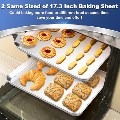 P&P CHEF Baking Sheet Pan, Stainless Steel Cookie Sheet, 17.3 Inch & 2 Pcs - size: 17.3 Inch