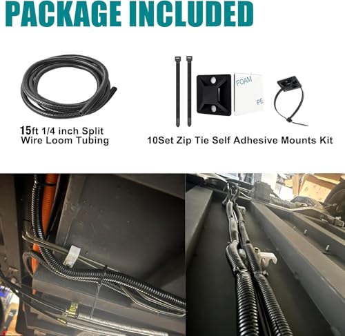 1/4 Inch Wire Loom Split Tubing - 15 ft Cord Protector Electric Wires Covers, Automotive Wire Flexible Conduit, Plastic Wire Cover with Cable Zip Tie (1/4"-15ft) - size: 1/4"-15ft