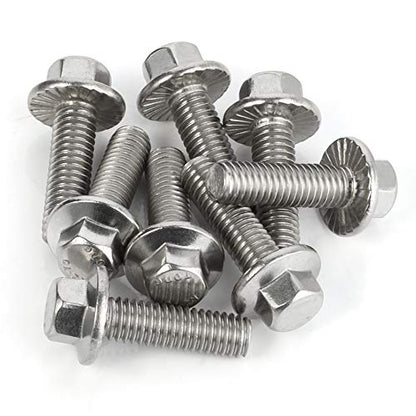 M6-1.0 x 16mm Flanged Hex Head Bolts Flange Hexagon Screws, Stainless Steel 18-8 (304), Plain Finish, 25 PCS - size: M6 x 16mm