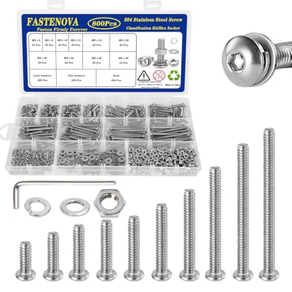 800Pcs M3 Screw Assortment Kit, M3 Screws (10 Sizes 6-40mm) for 3D Printer DIY,Hex Button Head Cap Screws Bolts Nuts Washer Kit, 304 Stainless Steel, 6/8/10/12/16/20/25/30/35/40mm - size: M3x6/8/10/12/16/20/25/30/35/40mm, style: Button Head