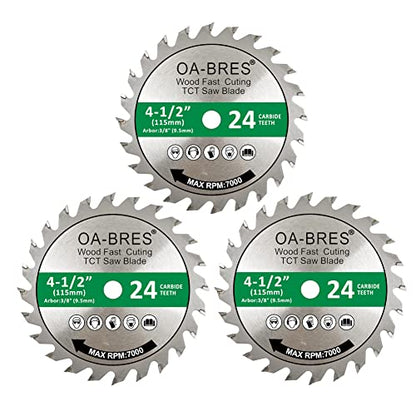 3 Pack 4-1/2-Inch 24T TCT Carbide Tipped Teeth Compact Circular Saw Blade with 3/8-Inch Arbor, General Purpose for Long-Lasting Cuts in Wood, Plastic and Composite Materials - size: 4-1/2" 24T