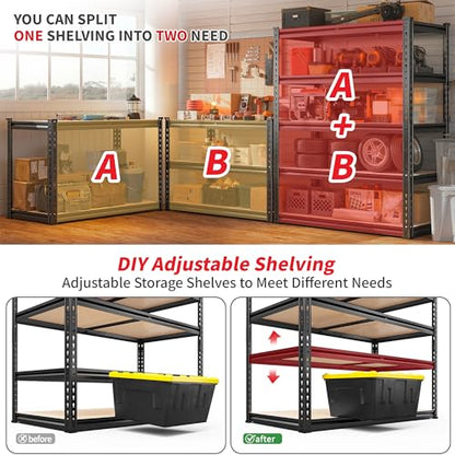 REIBII 2400LBS Garage Shelving,36" Wx16" Dx72" H Shelves for Basement - color: Black