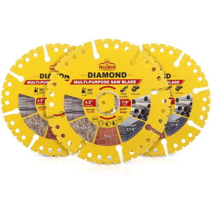 3-Pack NiuBid 4-1/2" Diamond Multi Purpose Saw Blade