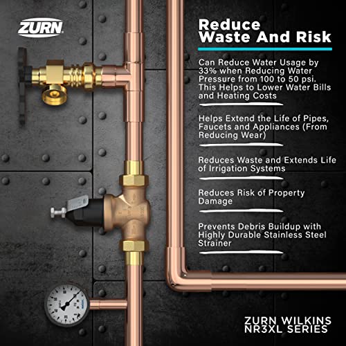 Zurn Wilkins 34-NR3XLDUPEX 3/4" NR3XL Pressure Reducing Valve with Double Union PEX Crimp Tailpiece Connection