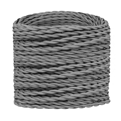 Helunsi 32.8 ft Twisted Cloth Covered Wire, 18/2 Grey Vintage Lamp Cord - color: Grey