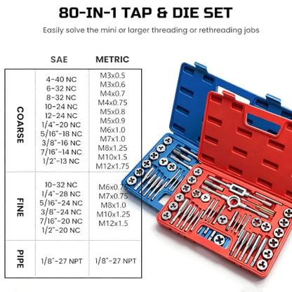 Anfrere 80pcs Tap and Die Set for Cutting External and Internal Threads - size: 40pcs Metric & 40pcs Standard