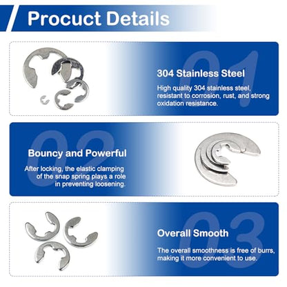MroMax 300Pcs Stainless Steel E-Clip Assortment Kit, 10 Sizes M1.5 - M10 - size: Assortment Kit