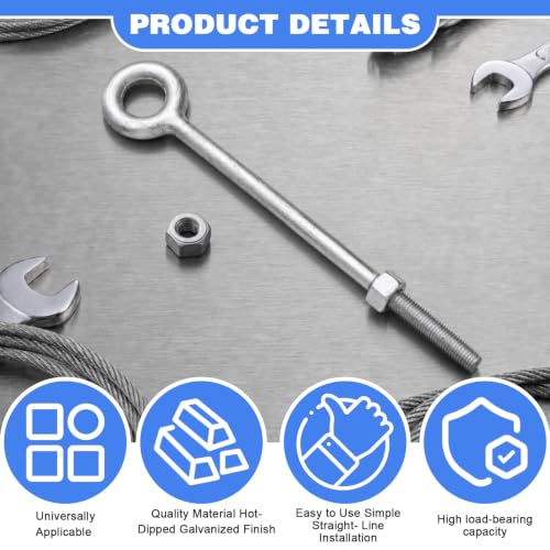 LEIFIDE 8 Pack 1/2" x 15" Eye Bolt Heavy Duty with Nut for Wood - size: 3/4'' X 15"