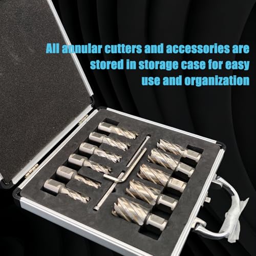 11pcs M2 HSS Annular Cutter Set 1" Depth 7/16" to 1-1/16" 3/4" Weldon Shank - size: 7/16"-1-1/16" 11PCS, style: HSS 1" Cutting Depth