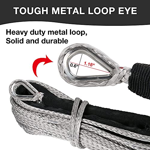 1/4" Synthetic Winch Rope 50 ft 10,000 lb UHMWPE Winch Cable Replacement Kit with Protective Sleeve, Thimble, Compatible with ATV UTV Truck Winches, Gray - color: Gray, size: 1/4 In x 50 Ft Standard