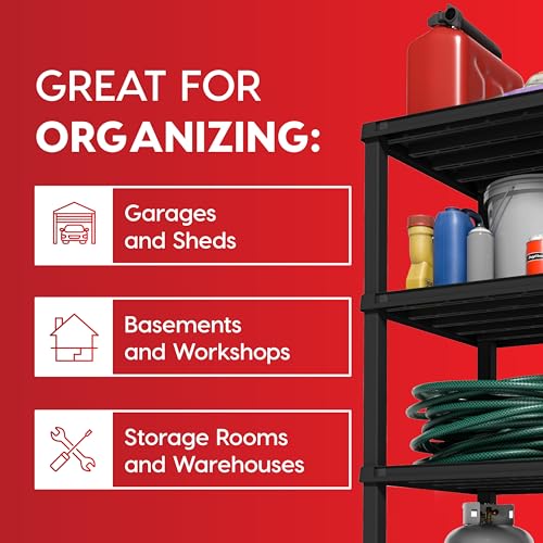 IRIS USA Plastic Storage Shelves |Made in USA| 57"H x 36"W x 24"D - Black - size: 4 Tier | 24"D x 36"W x 57"H