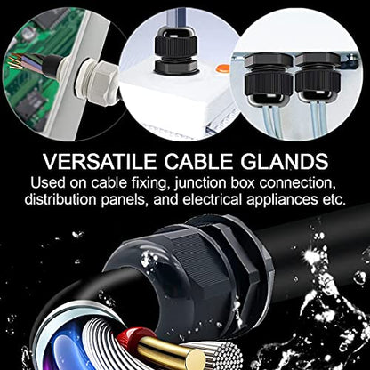 LeMotech 20 Pack NPT 1/2" Cable Glands Waterproof Adjustable 6-12mm Cable Connectors Black Nylon Joints with Gaskets - color: Black, size: 1/2inch 20-pack