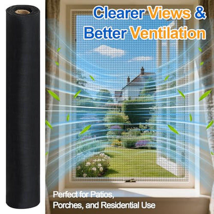 Black 304 Stainless Steel Screen Mesh Roll 39IN x 98FT, Heavy Duty Window Screen Replacement, 20 Mesh Metal Window Screen for Patio Porch Door, Pet Resistant Screen Mesh - size: 39IN x 98FT