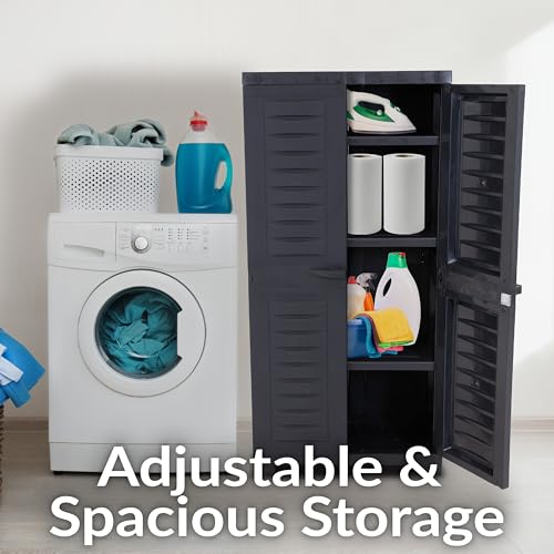 Sunnydaze 48" Garage Storage Cabinet with Locking Doors & Shelves, Charcoal - color: Charcoal