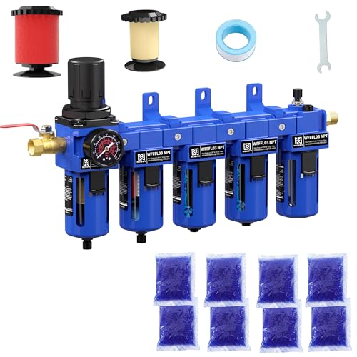 NEWPO 3/8" NPT 5 Stage Air Filter Regulator Lubricator Combo,Compressed Air System with Filtration,Desiccant Dryers,Water Oil Trap Separator,Semi-Auto Drain, Metal Bracket - color: 2 Filter+2 Dryer, size: 3/8" NPT